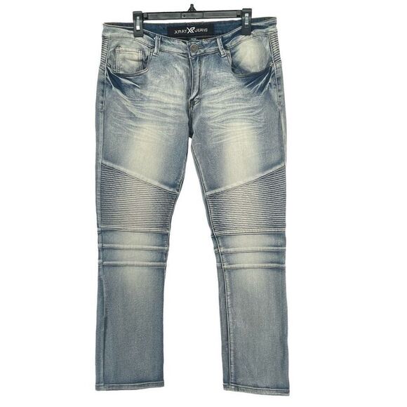 XRAY Jeans Men’s Light Wash Moto Biker Slim Stretch Skinny Denim Jeans 34/30 - Picture 1 of 16